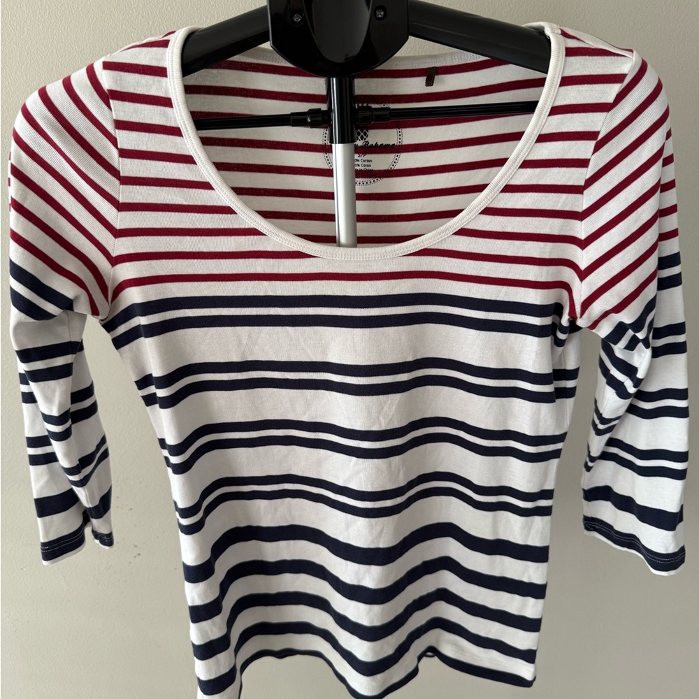 Tommy Bahama Red and Blue Striped Long Sleeve Top